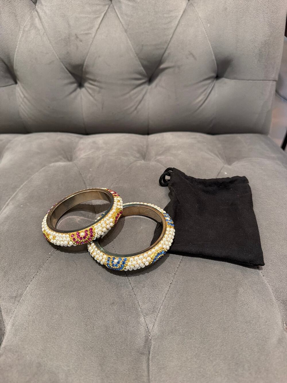 Traditional Faux Pearl Beaded Kada Bangles Pair South Asian Wedding Jewelry Set